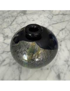 Jean-Claude Novaro - Vase ovoïde à col resserré en verre soufflé à inclusions d'oxydes, émaux et feuilles d'or