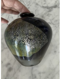 Jean-Claude Novaro - Vase ovoïde à col resserré en verre soufflé à inclusions d'oxydes, émaux et feuilles d'or