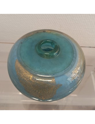 Jean-Claude Novaro - Vase ovoïde à col resserré en verre soufflé à inclusions d'oxydes, d'émaux et feuilles d'or