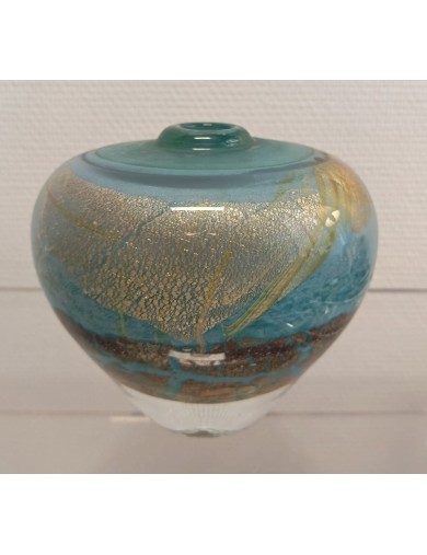 Jean-Claude Novaro - Vase ovoïde à col resserré en verre soufflé à inclusions d'oxydes, d'émaux et feuilles d'or