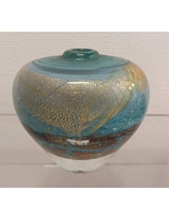 Jean-Claude Novaro - Vase ovoïde à col resserré en verre soufflé à inclusions d'oxydes, d'émaux et feuilles d'or