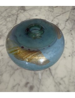 Jean-Claude Novaro - Vase ovoïde à col resserré en verre soufflé à inclusions d'oxydes, d'émaux et feuilles d'or