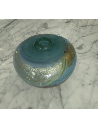 Jean-Claude Novaro - Vase ovoïde à col resserré en verre soufflé à inclusions d'oxydes, d'émaux et feuilles d'or