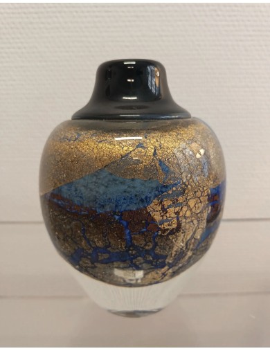 Jean-Claude Novaro - Vase ovoïde à petit col en verre soufflé à inclusions d'oxydes, d'émaux colorés et feuilles d'or