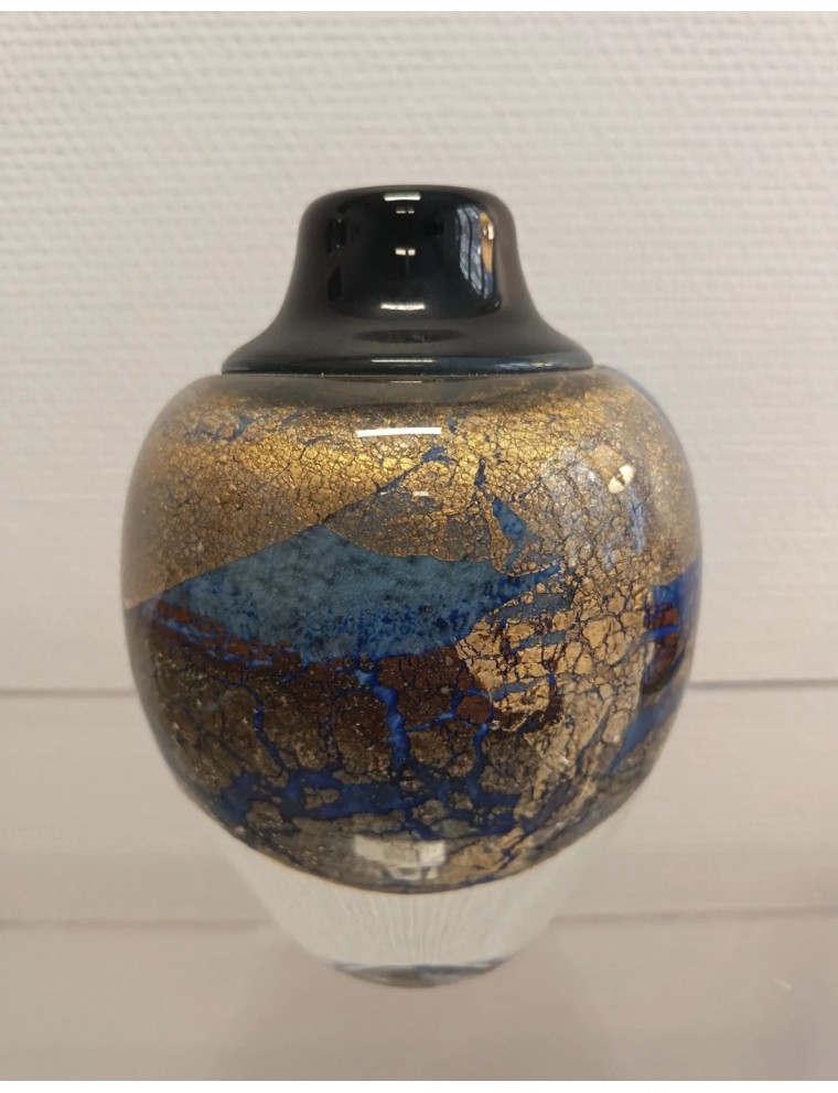 Jean-Claude Novaro - Vase ovoïde à petit col en verre soufflé à inclusions d'oxydes, d'émaux colorés et feuilles d'or