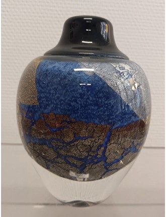Jean-Claude Novaro - Vase ovoïde à petit col en verre soufflé à inclusions d'oxydes, d'émaux colorés et feuilles d'or