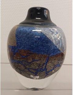 Jean-Claude Novaro - Vase ovoïde à petit col en verre soufflé à inclusions d'oxydes, d'émaux colorés et feuilles d'or