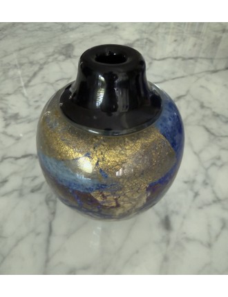 Jean-Claude Novaro - Vase ovoïde à petit col en verre soufflé à inclusions d'oxydes, d'émaux colorés et feuilles d'or