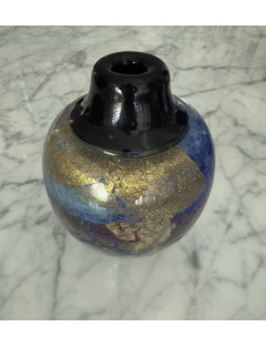 Jean-Claude Novaro - Vase ovoïde à petit col en verre soufflé à inclusions d'oxydes, d'émaux colorés et feuilles d'or