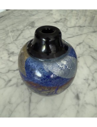 Jean-Claude Novaro - Vase ovoïde à petit col en verre soufflé à inclusions d'oxydes, d'émaux colorés et feuilles d'or