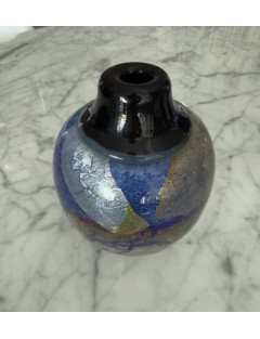 Jean-Claude Novaro - Vase ovoïde à petit col en verre soufflé à inclusions d'oxydes, d'émaux colorés et feuilles d'or