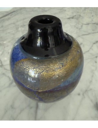 Jean-Claude Novaro - Vase ovoïde à petit col en verre soufflé à inclusions d'oxydes, d'émaux colorés et feuilles d'or