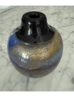 Jean-Claude Novaro - Vase ovoïde à petit col en verre soufflé à inclusions d'oxydes, d'émaux colorés et feuilles d'or