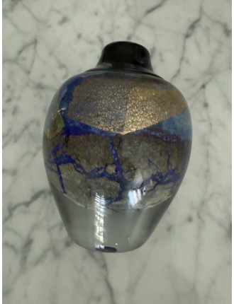 Jean-Claude Novaro - Vase ovoïde à petit col en verre soufflé à inclusions d'oxydes, d'émaux colorés et feuilles d'or