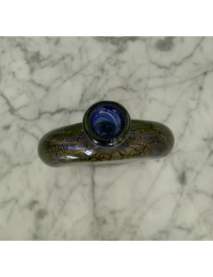 Jean-Claude Novaro - Vase à panse plate à col haut en verre soufflé à inclusions d'oxydes, d'émaux bleus et feuilles d'or