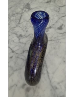 Jean-Claude Novaro - Vase à panse plate à col haut en verre soufflé à inclusions d'oxydes, d'émaux bleus et feuilles d'or