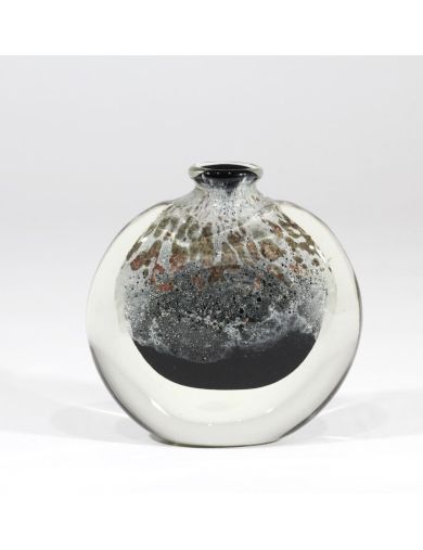 Claude Monod – Verre – Vase lenticulaire en verre soufflé à décor intercalaire de motifs d'une gourde bleu et gris