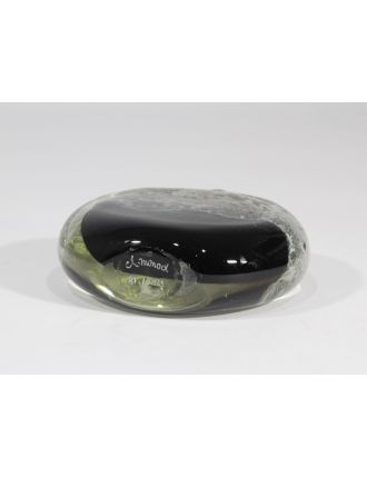 Claude Monod – Verre – Vase lenticulaire en verre soufflé à décor intercalaire de motifs d'une gourde bleu et gris