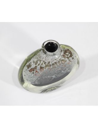 Claude Monod – Verre – Vase lenticulaire en verre soufflé à décor intercalaire de motifs d'une gourde bleu et gris