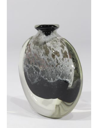 Claude Monod – Verre – Vase lenticulaire en verre soufflé à décor intercalaire de motifs d'une gourde bleu et gris