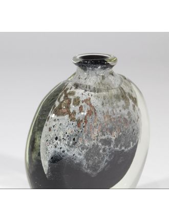 Claude Monod – Verre – Vase lenticulaire en verre soufflé à décor intercalaire de motifs d'une gourde bleu et gris