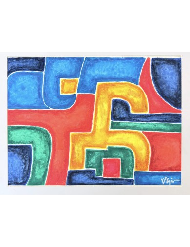 Composition abstraite. Aquarelle sur papier multicolore signée de Georges Collignon