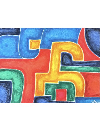 Composition abstraite. Aquarelle sur papier multicolore signée de Georges Collignon