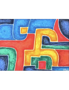Composition abstraite. Aquarelle sur papier multicolore signée de Georges Collignon