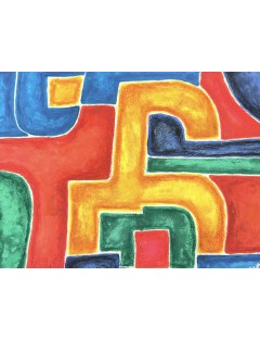 Composition abstraite. Aquarelle sur papier multicolore signée de Georges Collignon