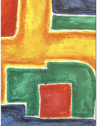 Composition abstraite. Aquarelle sur papier multicolore signée de Georges Collignon