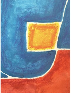 Composition abstraite. Aquarelle sur papier multicolore signée de Georges Collignon