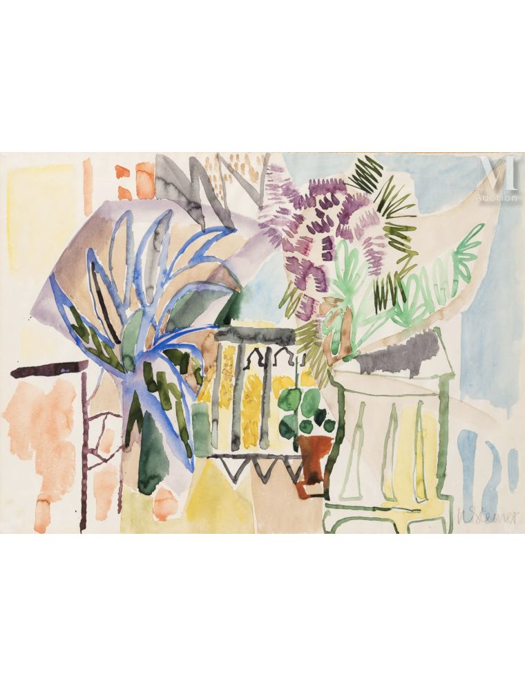Heinrich Steiner – Papier – Paysage italien vue de la terrasse