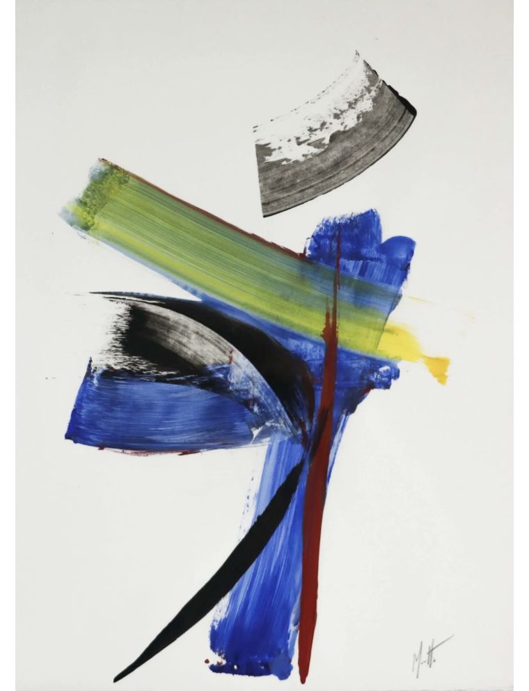 Jean Miotte – Acrylique – Composition en bleu, vert jaune et rouge
