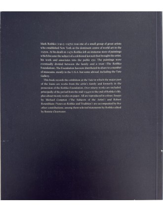 Livre Marc Rothko. Edition The Tate Gallery. 1987.