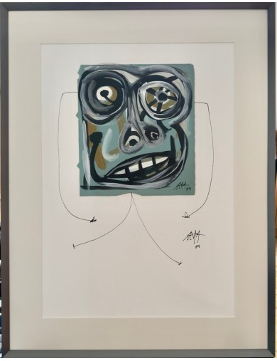 Tete. Technique mixte, collage sur grande feuille velin de Antonio Saura