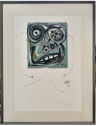 Tete. Technique mixte, collage sur grande feuille velin de Antonio Saura