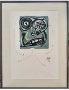 Tete. Technique mixte, collage sur grande feuille velin de Antonio Saura