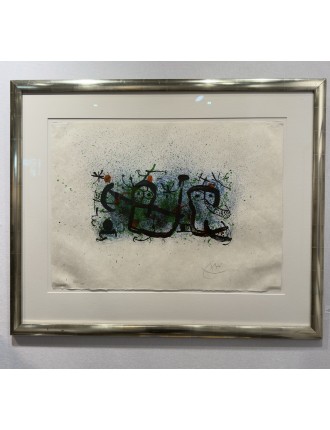 Lithographie en couleur sur papier japon nacré. Ma De Proverbis. 1970. Signée à la main de Joan Miró.