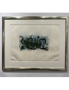 Lithographie en couleur sur papier japon nacré. Ma De Proverbis. 1970. Signée à la main de Joan Miró.