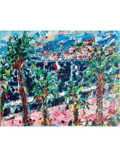 Vue de la croisette a Cannes. Huile sur toile de Jean Ducasse