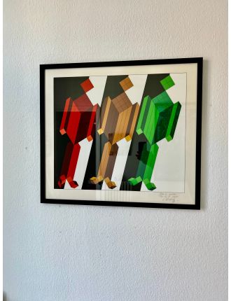 Personnages, rare lithographie unique de Victor Vasarely