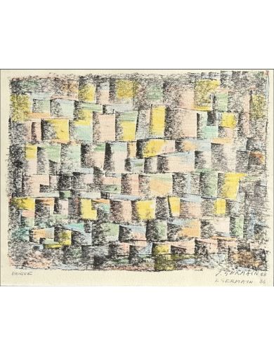 Lithographie rehaussee au crayon de couleur de Jacques Germain