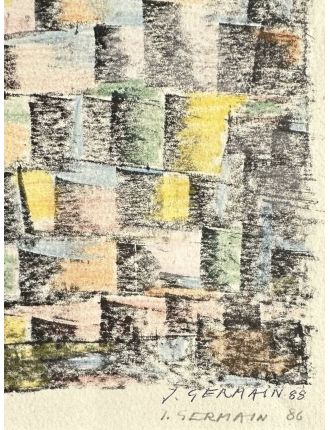 Lithographie rehaussee au crayon de couleur de Jacques Germain