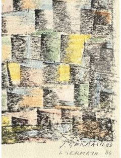 Lithographie rehaussee au crayon de couleur de Jacques Germain