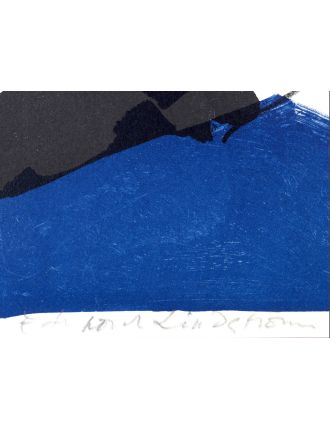 Lithographie couleur paysage abstrait en bleu et noir de Maurice Wyckaert