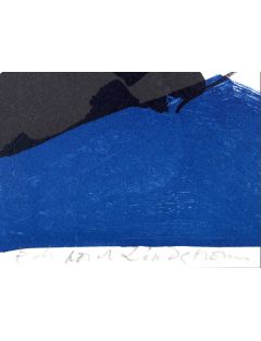 Lithographie couleur paysage abstrait en bleu et noir de Maurice Wyckaert