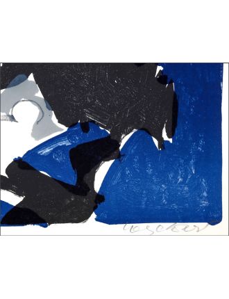 Lithographie couleur paysage abstrait en bleu et noir de Maurice Wyckaert