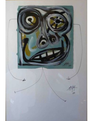 Tete. Technique mixte, collage sur grande feuille velin de Antonio Saura