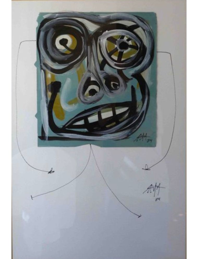 Tete. Technique mixte, collage sur grande feuille velin de Antonio Saura Tete. Technique mixte, collage sur grande feuille velin de Antonio Saura