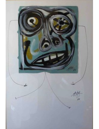 Tete. Technique mixte, collage sur grande feuille velin de Antonio Saura